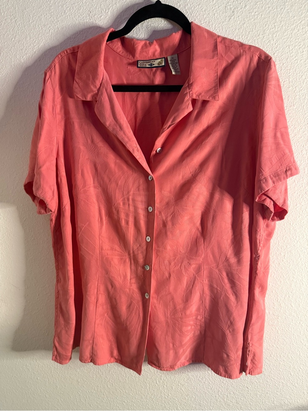 Caribbean Joe Vintage Silk Rayon Coral Pink Blouse 1X